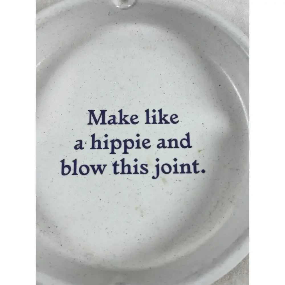 Urban Outfitters White Speckled Ceramic Ashtray with Navy Slogan